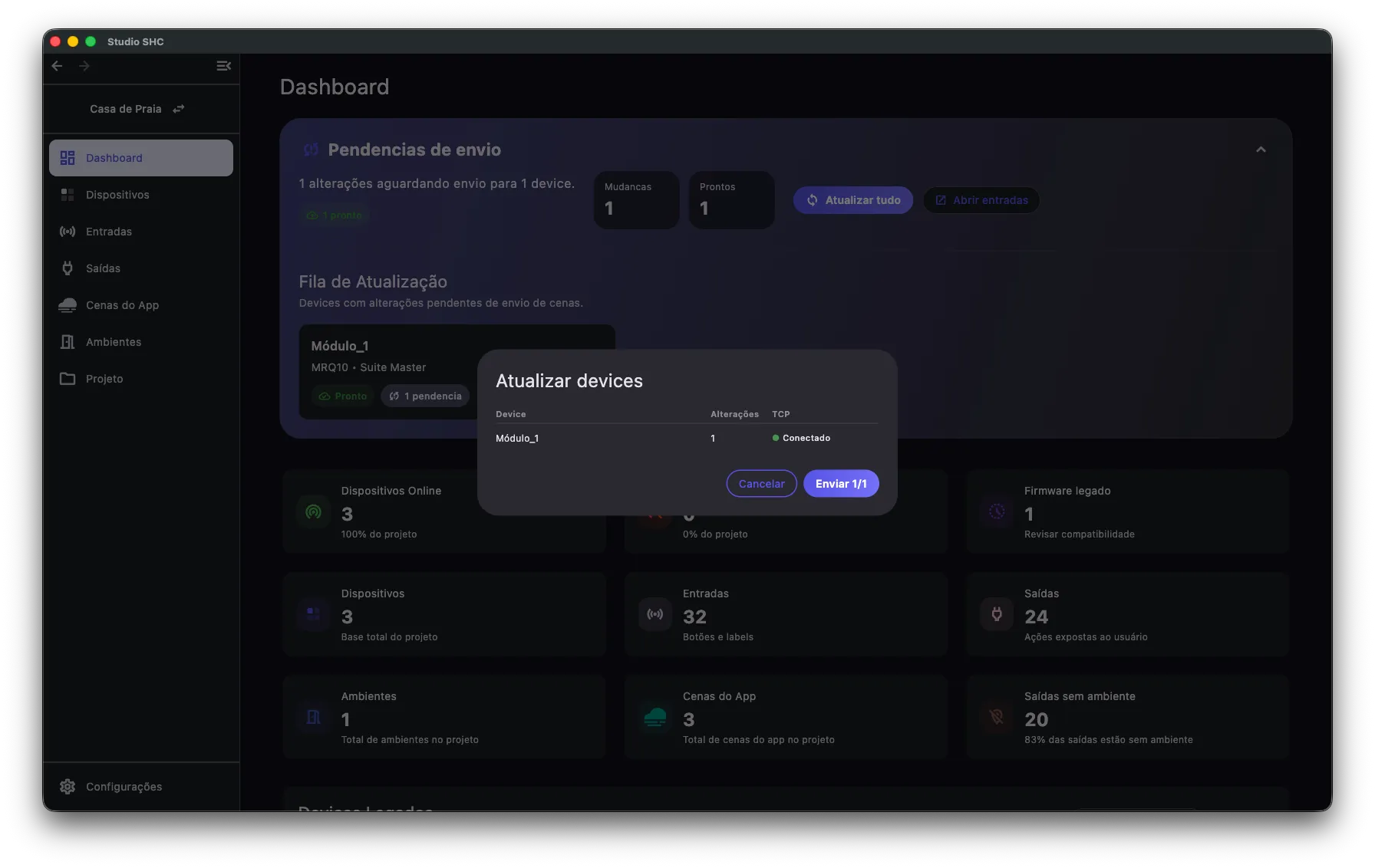 Janela Atualizar devices