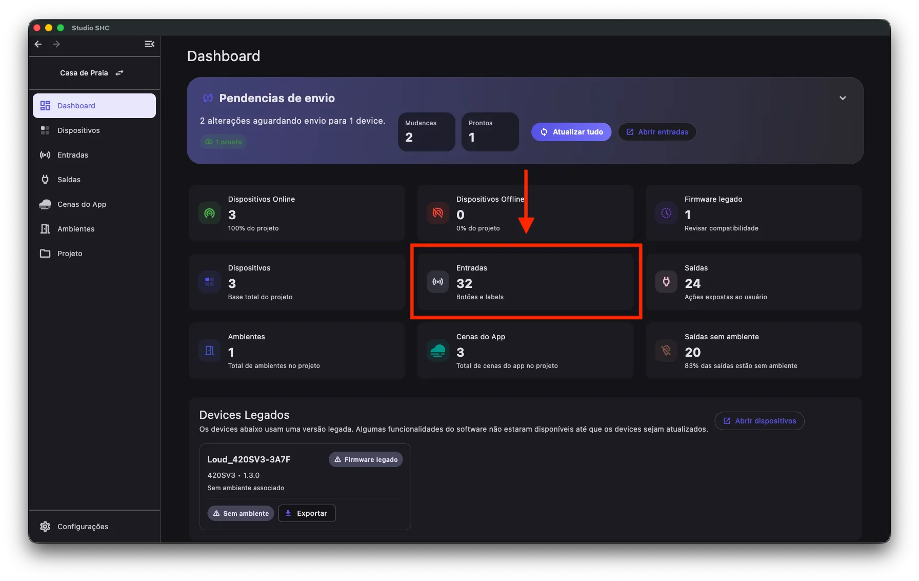 Card do Dashboard sendo clicado para abrir a tela relacionada