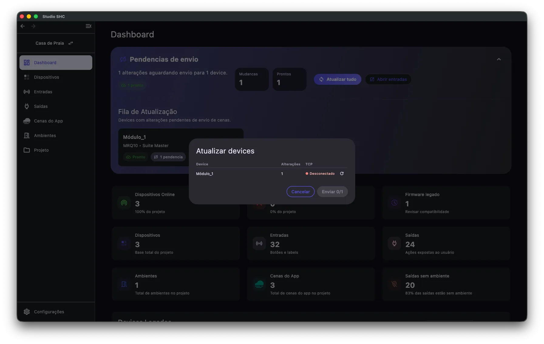 Equipamento desconectado no Atualizar tudo
