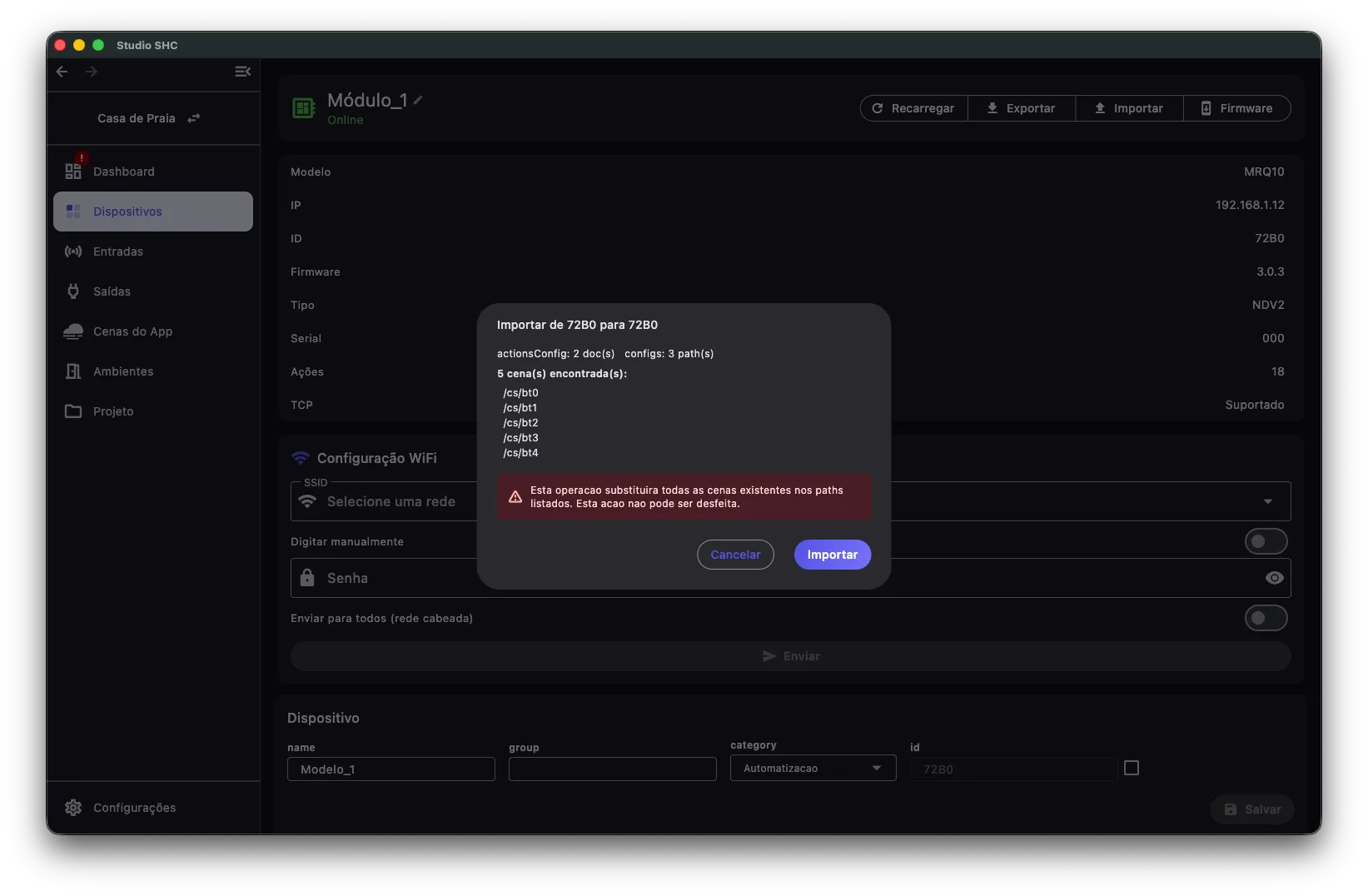 Aviso de importação de um arquivo de outro dispositivo