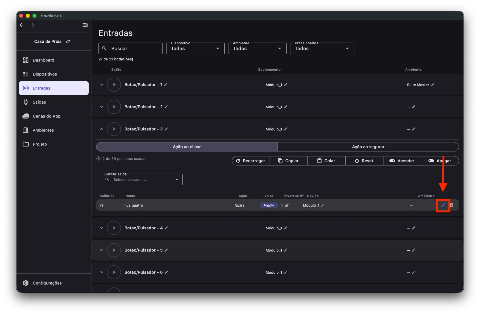 Ícone de lápis para editar uma ação da lista