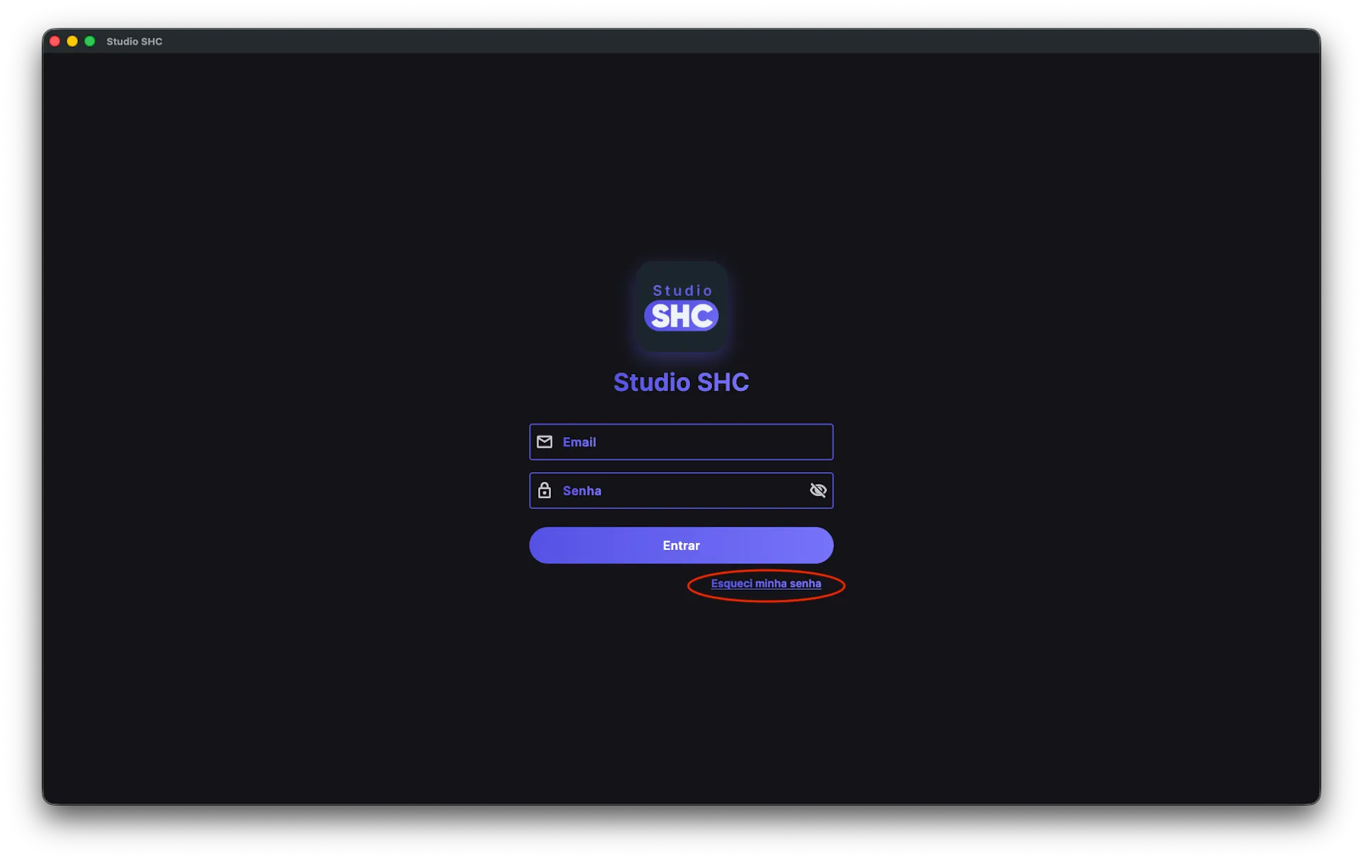 Tela de login com a opção Esqueci minha senha em destaque