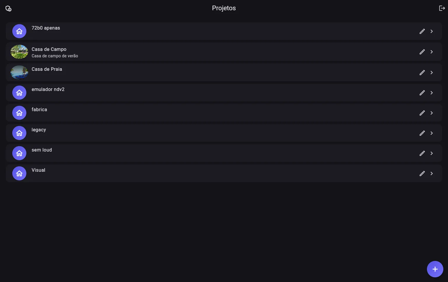 Tela Projetos na primeira vez que o app é usado, com a lista sem títulos de seção